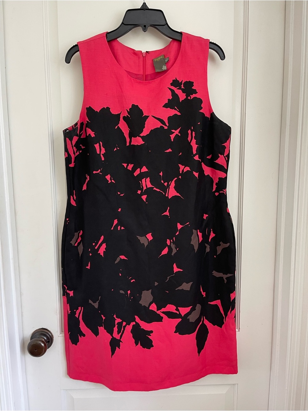 Taylor size 14 Sleeveless Pink and Black Floral Sheath Dress